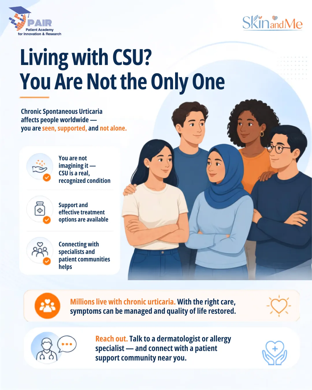 Infographic: Living with CSU, you are not the only one — community support message.